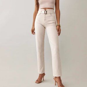 Cynthia Belted High Rise Straight Jeans